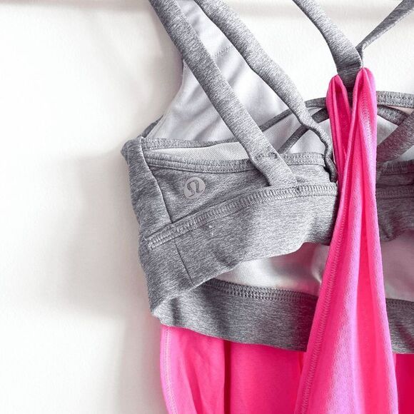 Lululemon Athletica Women Built-In Bra Tank Top Gray & Pink Size 4 - Picture 4 of 7